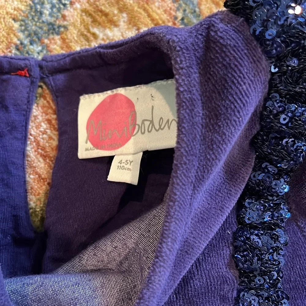 Mini Boden purple Velvet Dress with Sequin Detail